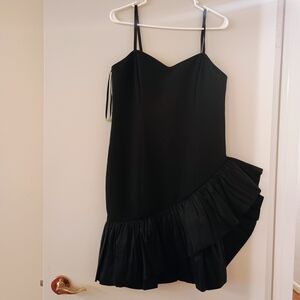 MARINA Black Asymmetrical Dress with Ruffle Detail